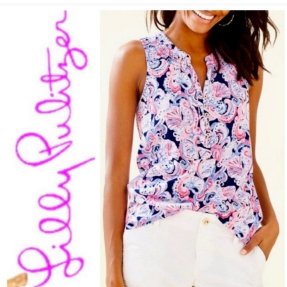 Lilly Pulitzer Pink and Blue Paisley Blouse